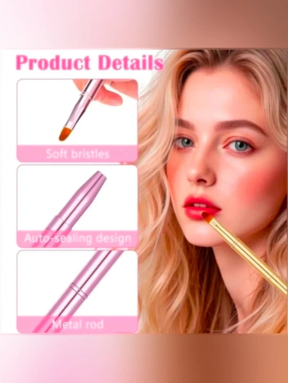 Pink Retractable Dual Sided Lip Brush- Pointed & Rounded Tips BNIB